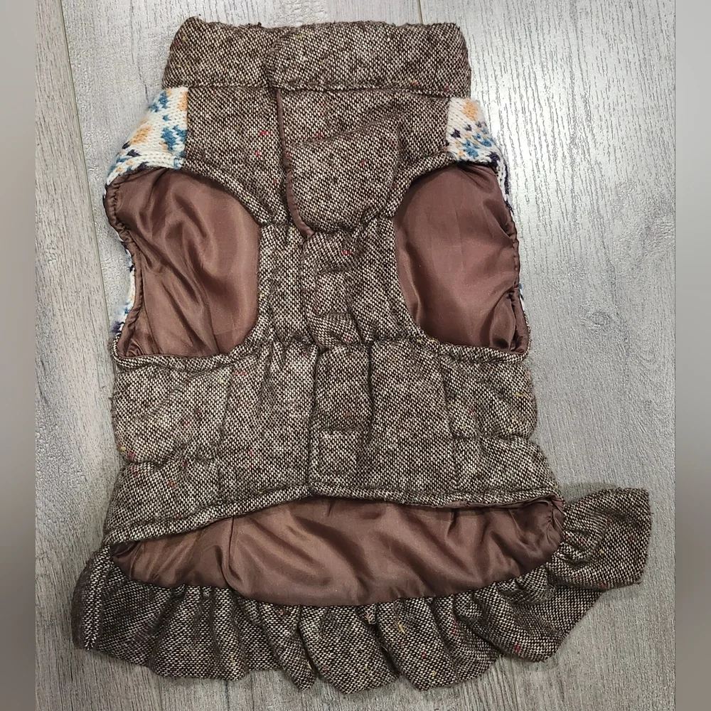 Bond & Co. Puffy Insulated Brown Tweed Dog Vest Jacket Coat Size Small